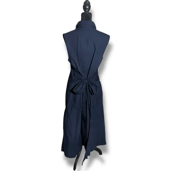 Banana Republic New W/ Tags Dark Blue Button Down Collared Tie Waist Midi Dress - Picture 7 of 16